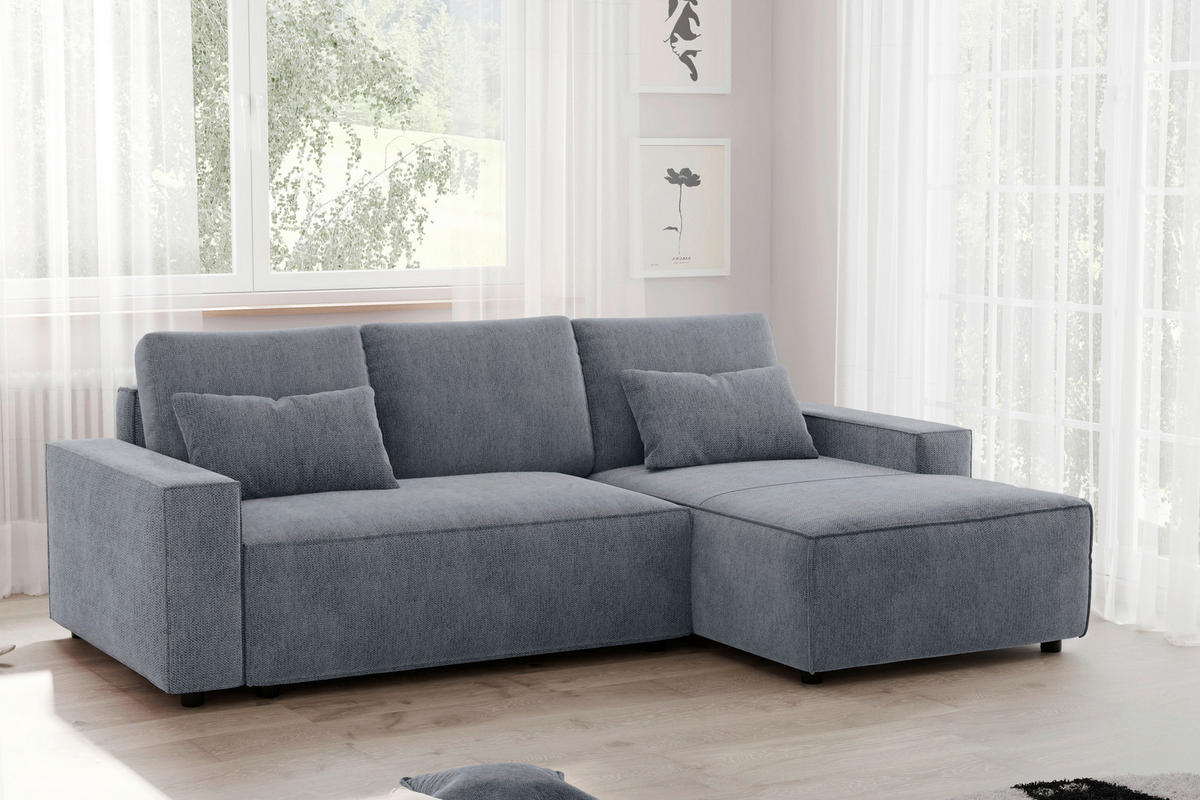 ECKSCHLAFSOFA  mit seitenverkehrt erhältlich, Rücken echt Chenille Anthrazit  - Anthrazit/Schwarz, MODERN, Kunststoff/Textil (247/154cm) - Livetastic