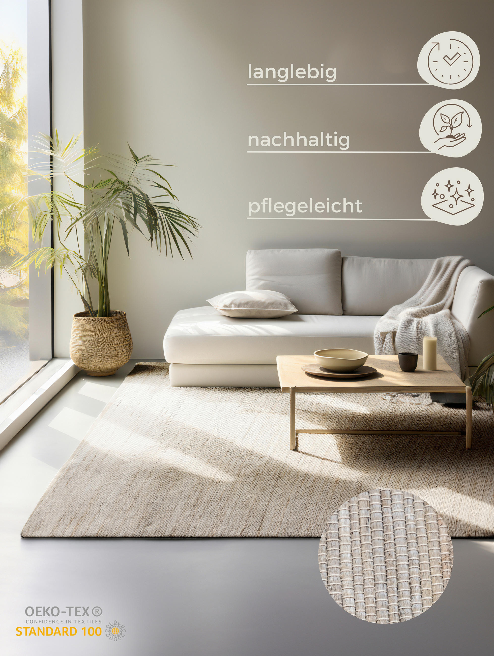 JUTETEPPICH 80/150 cm Handloom 1.0 Greige  - Greige, Basics, Textil (80/150cm)