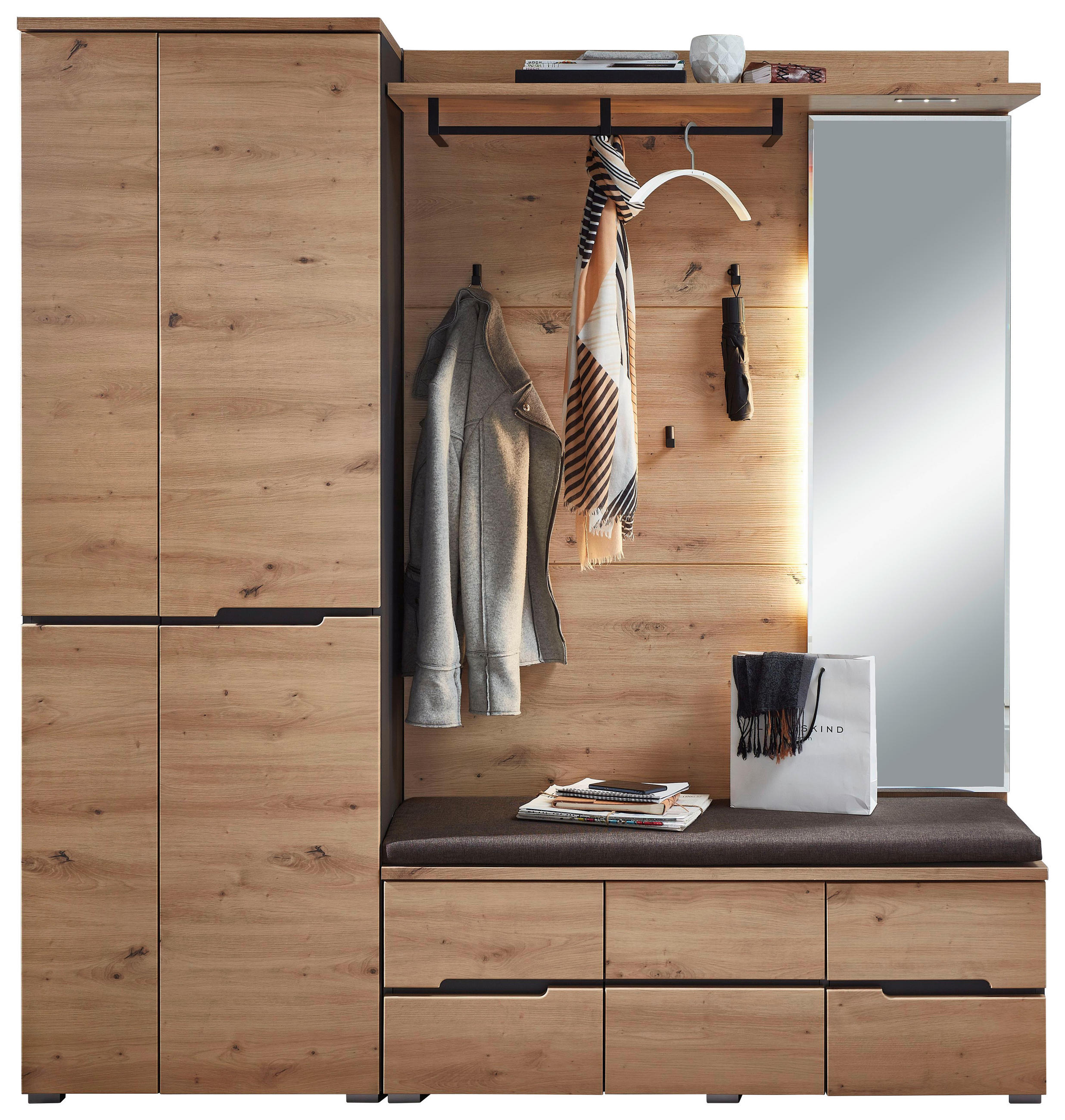 GARDEROBE 3-teilig in 185/196/37 cm - Graphitfarben/Eiche Artisan, Design, Holzwerkstoff (185/196/37cm) - Voleo