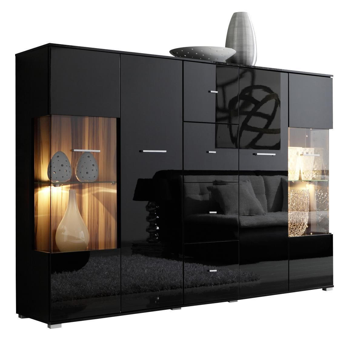 HIGHBOARD  in 188/133/37 cm  - Silberfarben/Schwarz, Design, Glas/Holzwerkstoff (188/133/37cm) - Livetastic