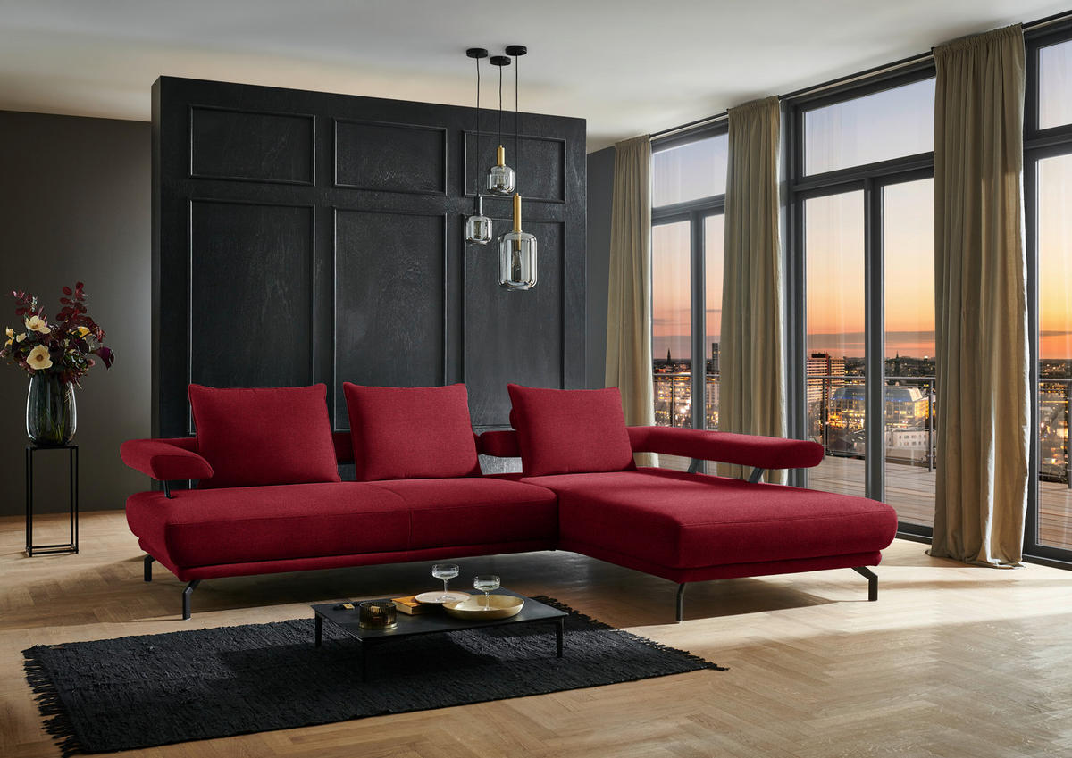 ECKSOFA in Chenille Rot  - Rot/Schwarz, Design, Textil/Metall (305/224cm) - Dieter Knoll