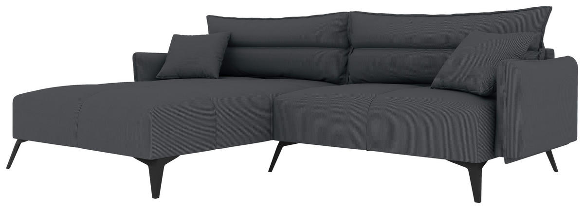 ECKSOFA in Cord Dunkelgrau  180/253 cm  - Dunkelgrau/Schwarz, KONVENTIONELL, Textil/Metall (180/253cm) - Carryhome