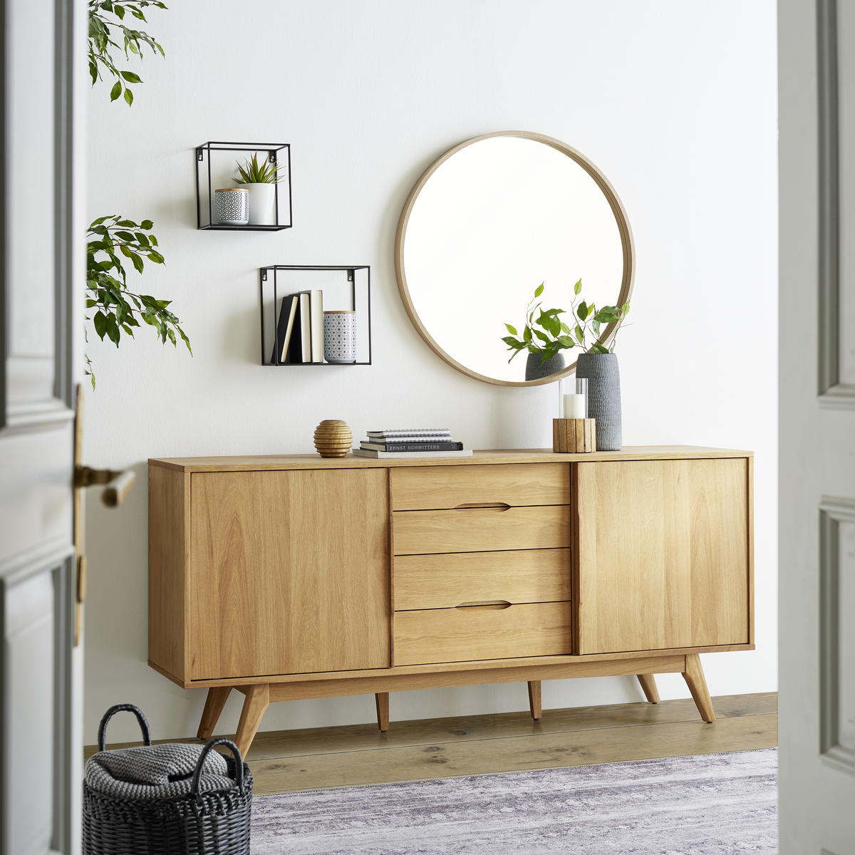 NÁSTENNÉ ZRKADLO 80 cm - farba duba, Design, drevo/sklo (80cm) - Xora