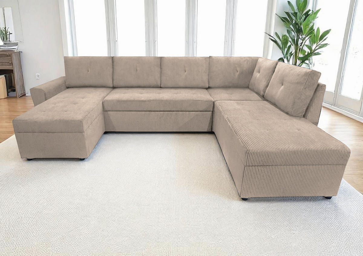 WOHNLANDSCHAFT in Cord Taupe  - Taupe/Schwarz, Design, Kunststoff/Textil (155/297/212cm) - MID.YOU