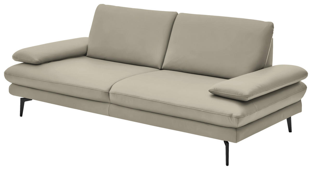 3-SITZER-SOFA in Echtleder Ecru  - Ecru/Schwarz, Design, Leder/Metall (222/86/104cm) - Dieter Knoll