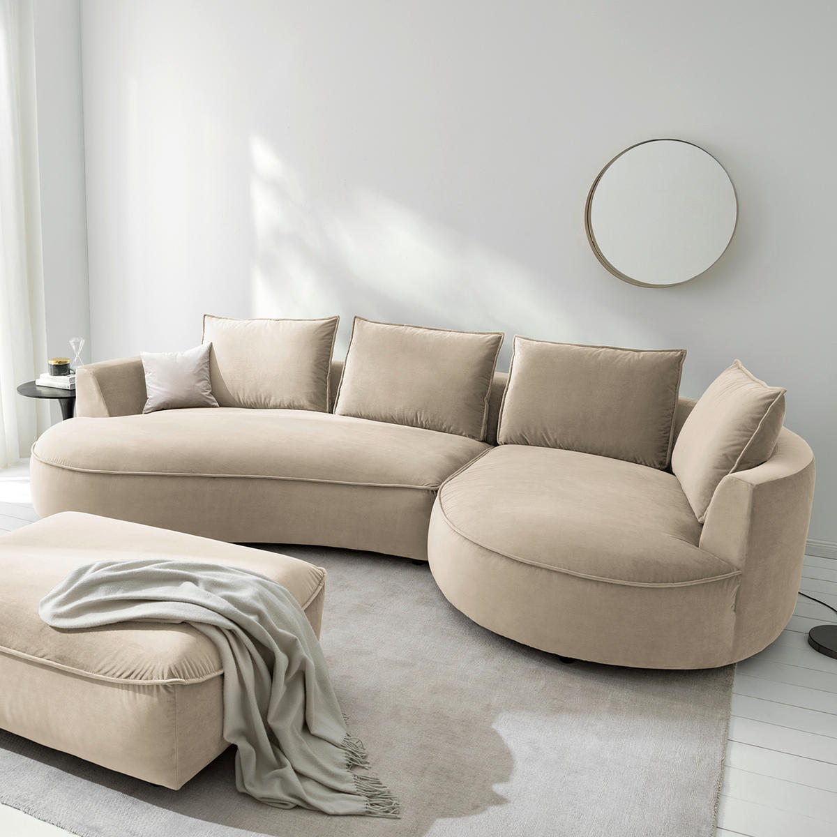 BIGSOFA Samt Beige  - Beige/Schwarz, Design, Kunststoff/Textil (322/66/154cm) - home24
