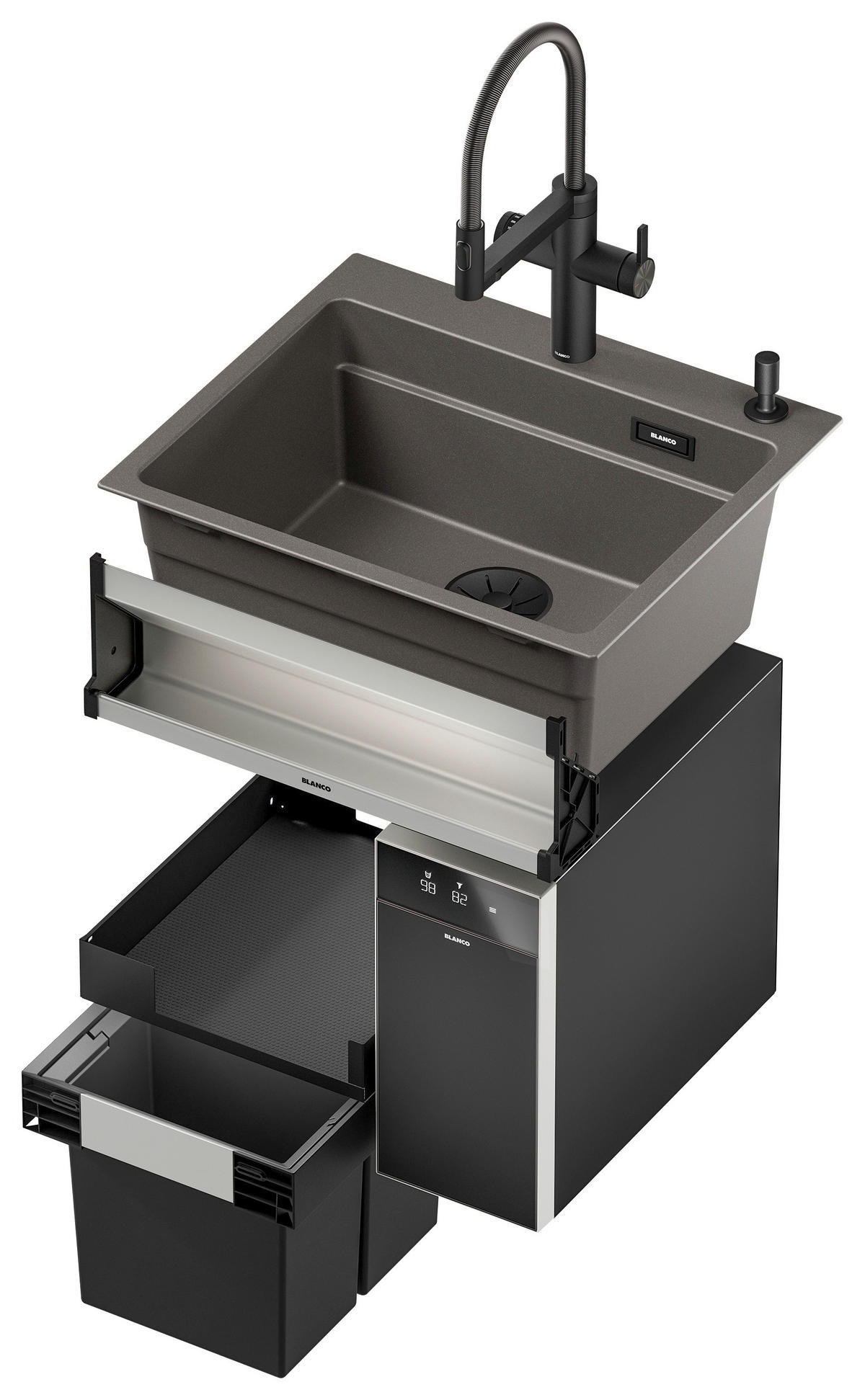 EINBAUABFALLSAMMLER 30 L + 2x 8 l  Metall, Kunststoff  - Edelstahlfarben/Schwarz, Basics, Kunststoff/Metall (56,2-56,8/32,5/40,0cm) - Blanco