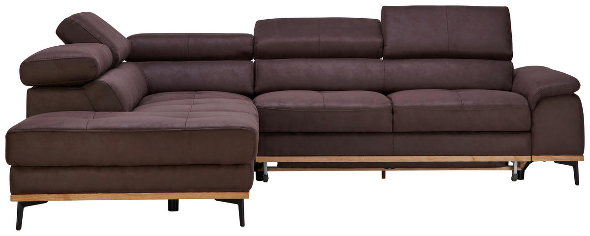 ECKSOFA in Lederlook Dunkelbraun  226/282 cm  - Dunkelbraun/Schwarz, Natur, Holz/Textil (226/282cm) - Novel