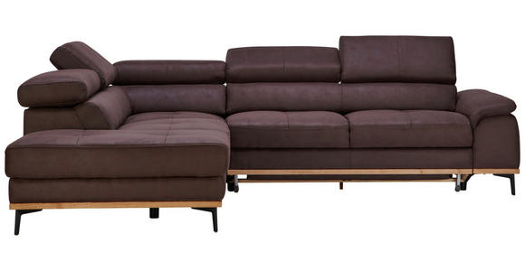 ECKSOFA inkl.Funktionen Dunkelbraun Lederlook - Dunkelbraun/Schwarz, Natur, Holz/Textil (226/282cm) - Novel
