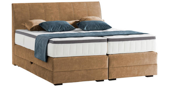 BOXSPRINGBETT 180/200 cm  in Goldfarben  - Wengefarben/Goldfarben, KONVENTIONELL, Holz/Textil (180/200cm) - Novel