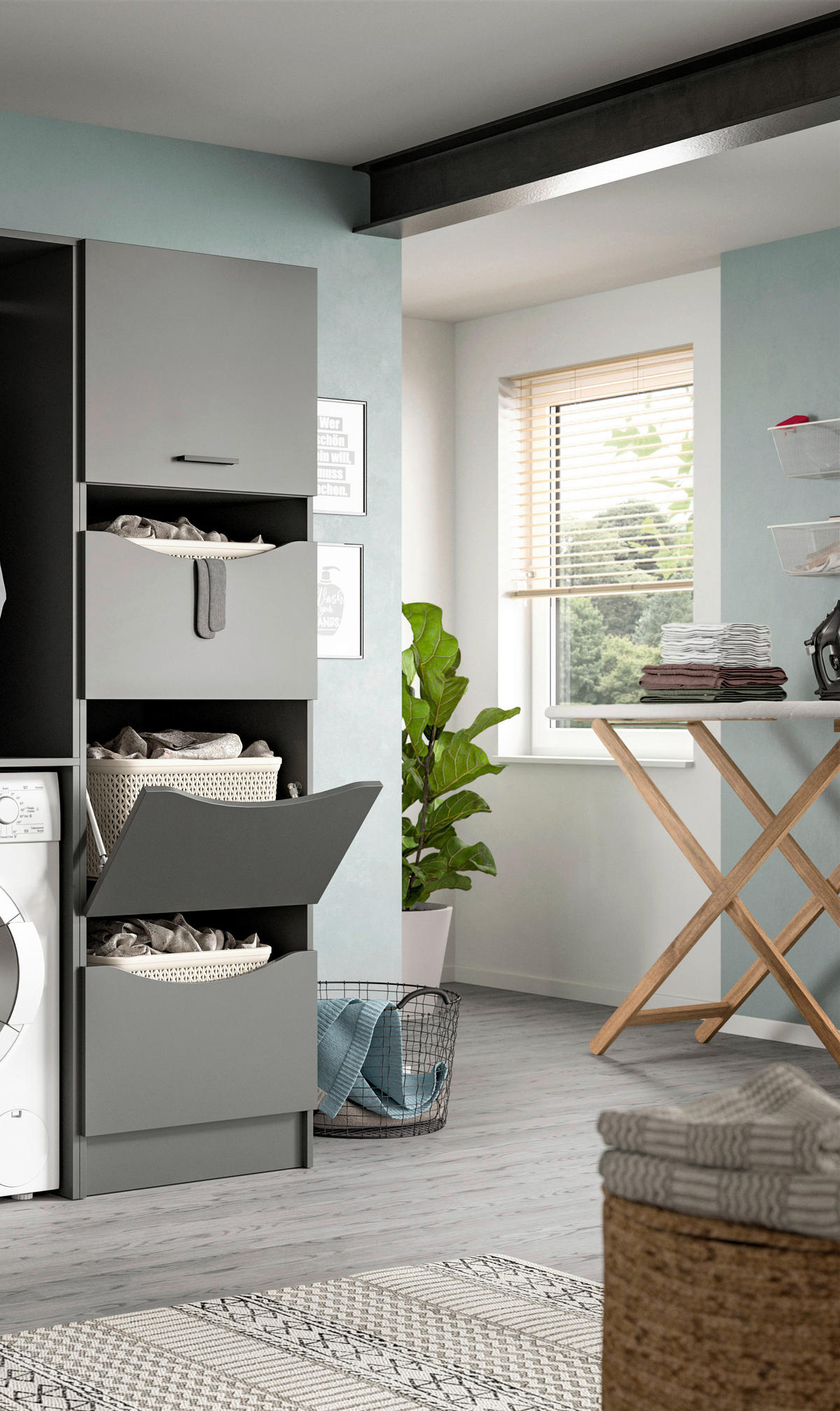 HOCHSCHRANK 60/195/68 cm  - Anthrazit/Schwarz, Basics, Holzwerkstoff/Kunststoff (60/195/68cm) - MID.YOU