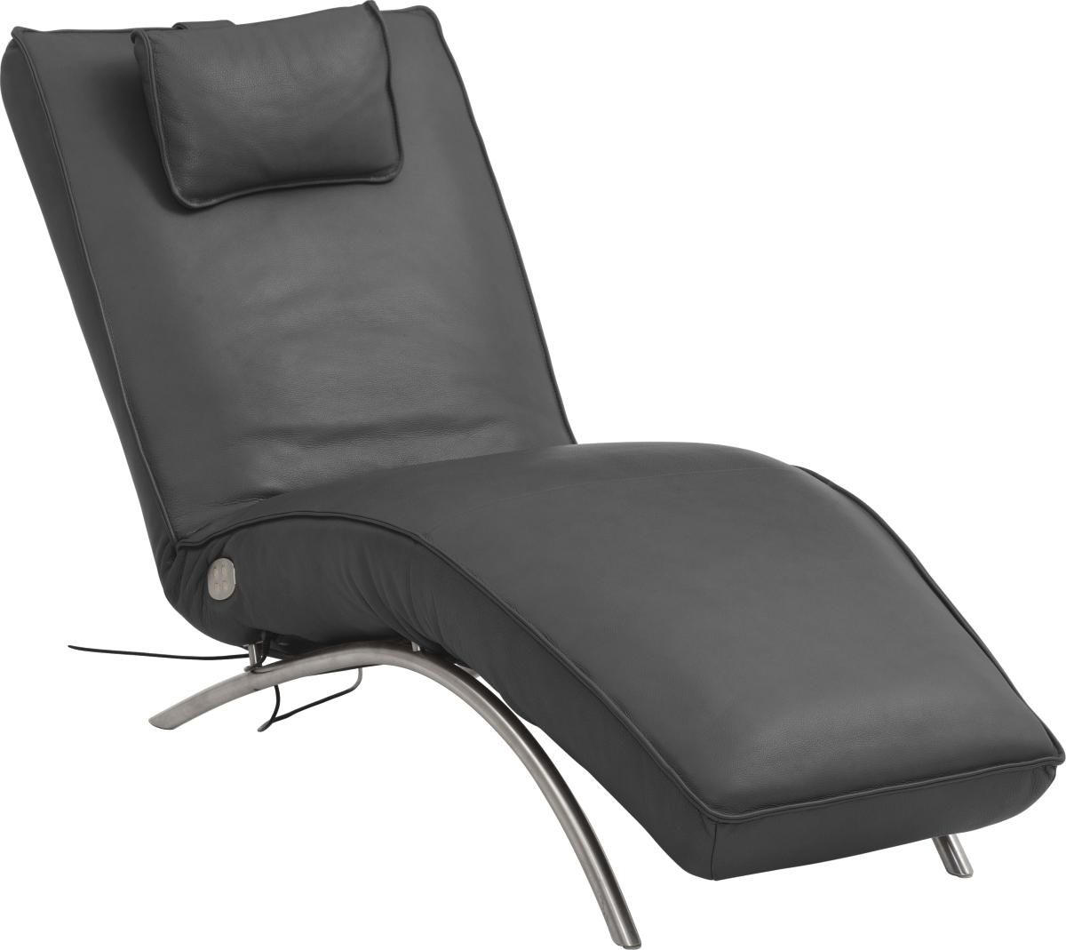 RELAXLIEGE motor. verstellbar Echtleder Schwarz  - Edelstahlfarben/Schwarz, Design, Leder/Metall (70/95/175cm) - Koinor