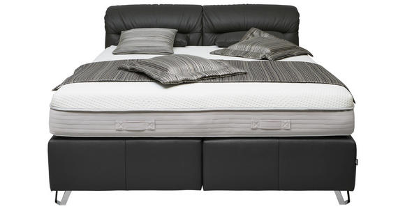 BOXSPRINGBETT 180/200 cm INKL. Matratze, Topper - Chromfarben/Dunkelgrau, KONVENTIONELL, Leder (180/200cm) - Dieter Knoll