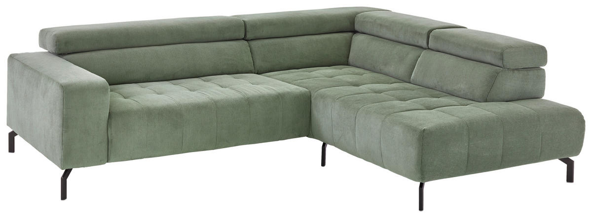 ECKSOFA Waldgrün Cord  - Waldgrün/Schwarz, Design, Textil/Metall (261/214cm) - Beldomo Style