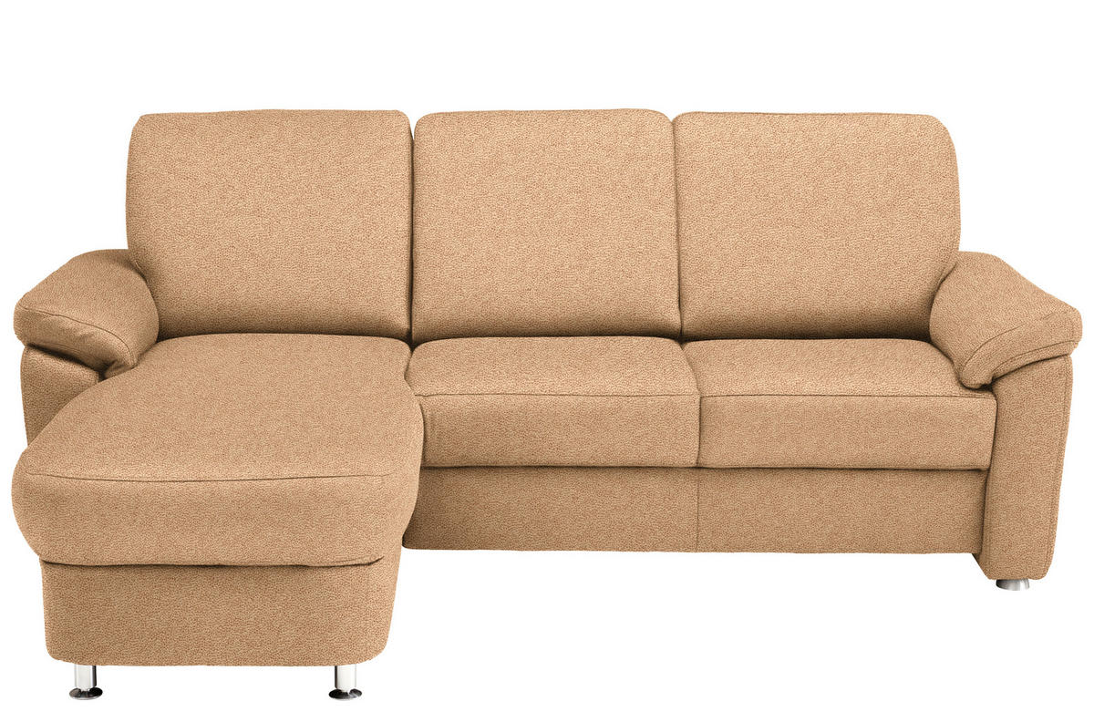 ECKSOFA in Flachgewebe Hellbraun  - Chromfarben/Hellbraun, Konventionell, Textil/Metall (163/250cm) - Beldomo System