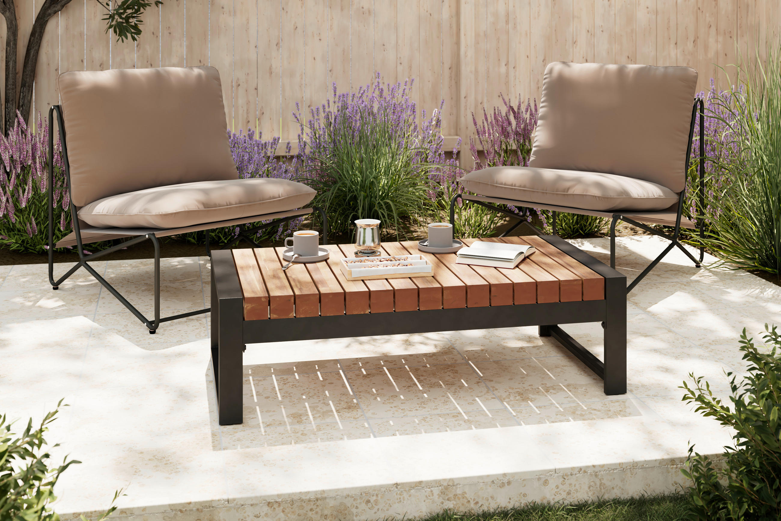 TABLE LOUNGE  - Schwarz, Modern, Holz/Metall (110/60/33cm) - Ambia Garden