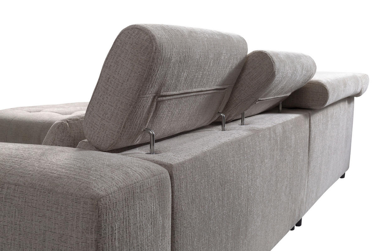 ECKSOFA MATERA Beige Chenille, Struktur Nierenkissen, Kopfteilverstellung, Sitzvorzug  - Beige/Schwarz, Trend, Holz/Textil (226/311cm) - MID.YOU