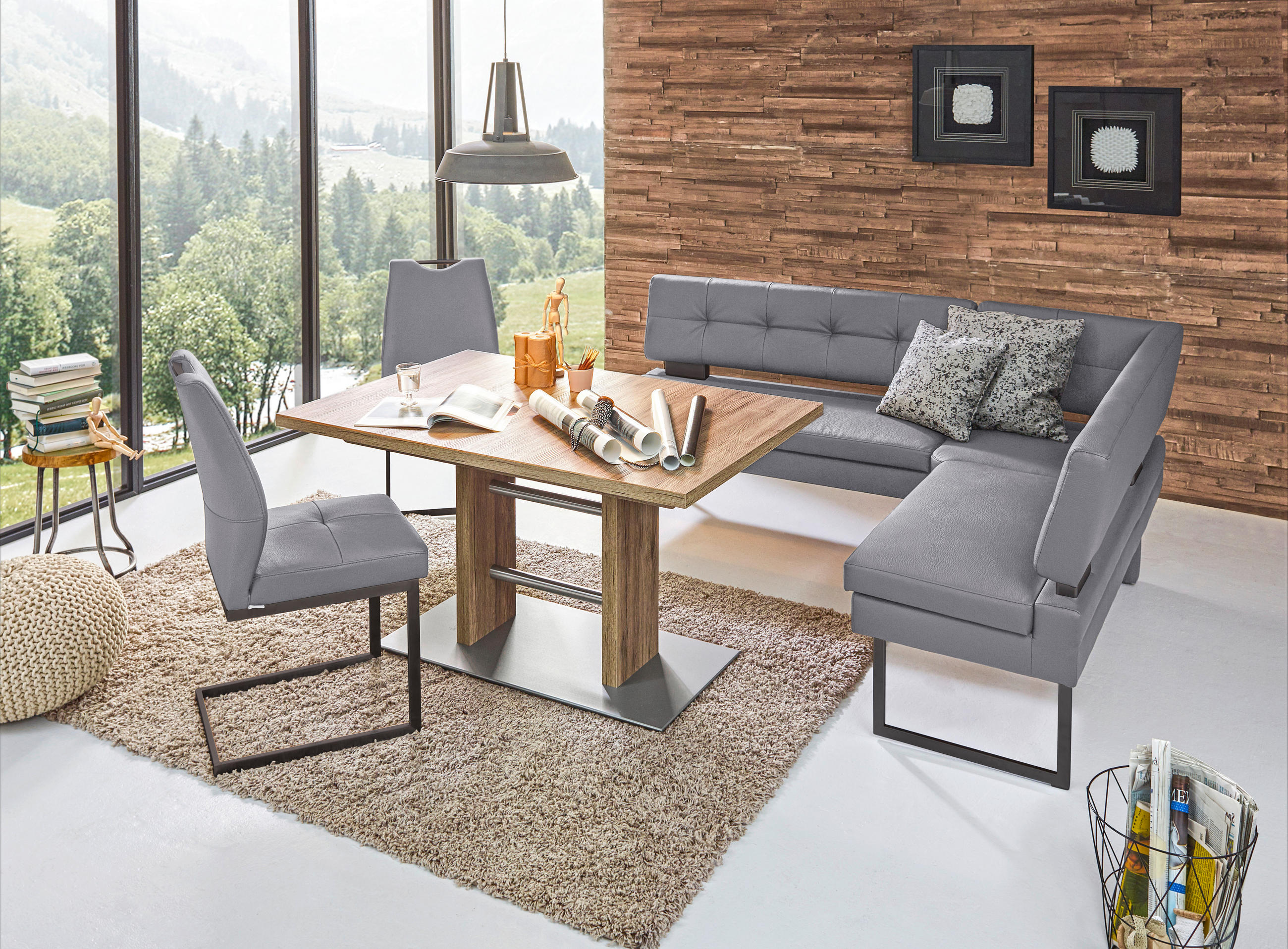 ECKBANK in Metall, Textil Graublau - Graublau/Schwarz, Design, Textil/Metall (200/158cm) - Dieter Knoll