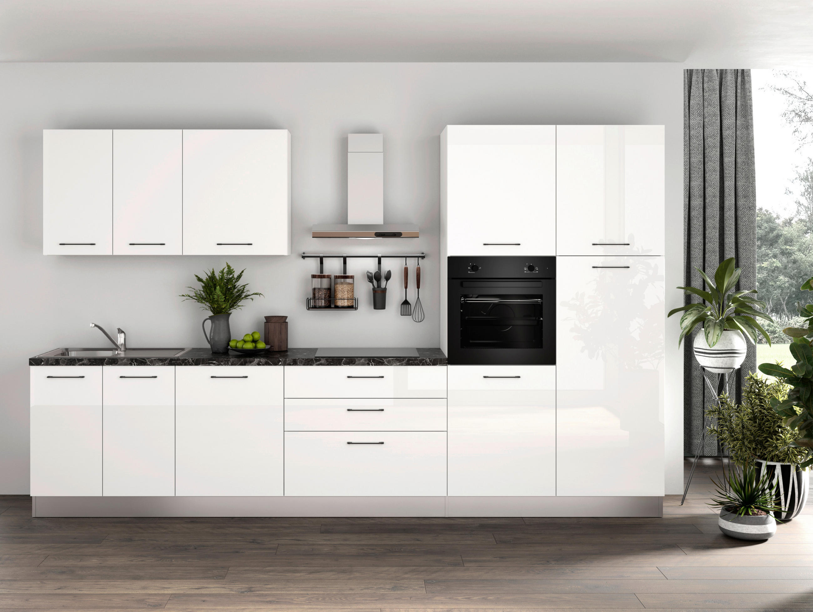 KUHINJSKI BLOK - magnolija/temno siva, Moderno, kovina/umetna masa (350/216/60cm) - Italstyle