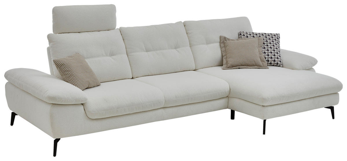 ECKSOFA Flachgewebe Weiss  - Weiss/Schwarz, Design, Textil/Metall (303/168cm) - Valdera