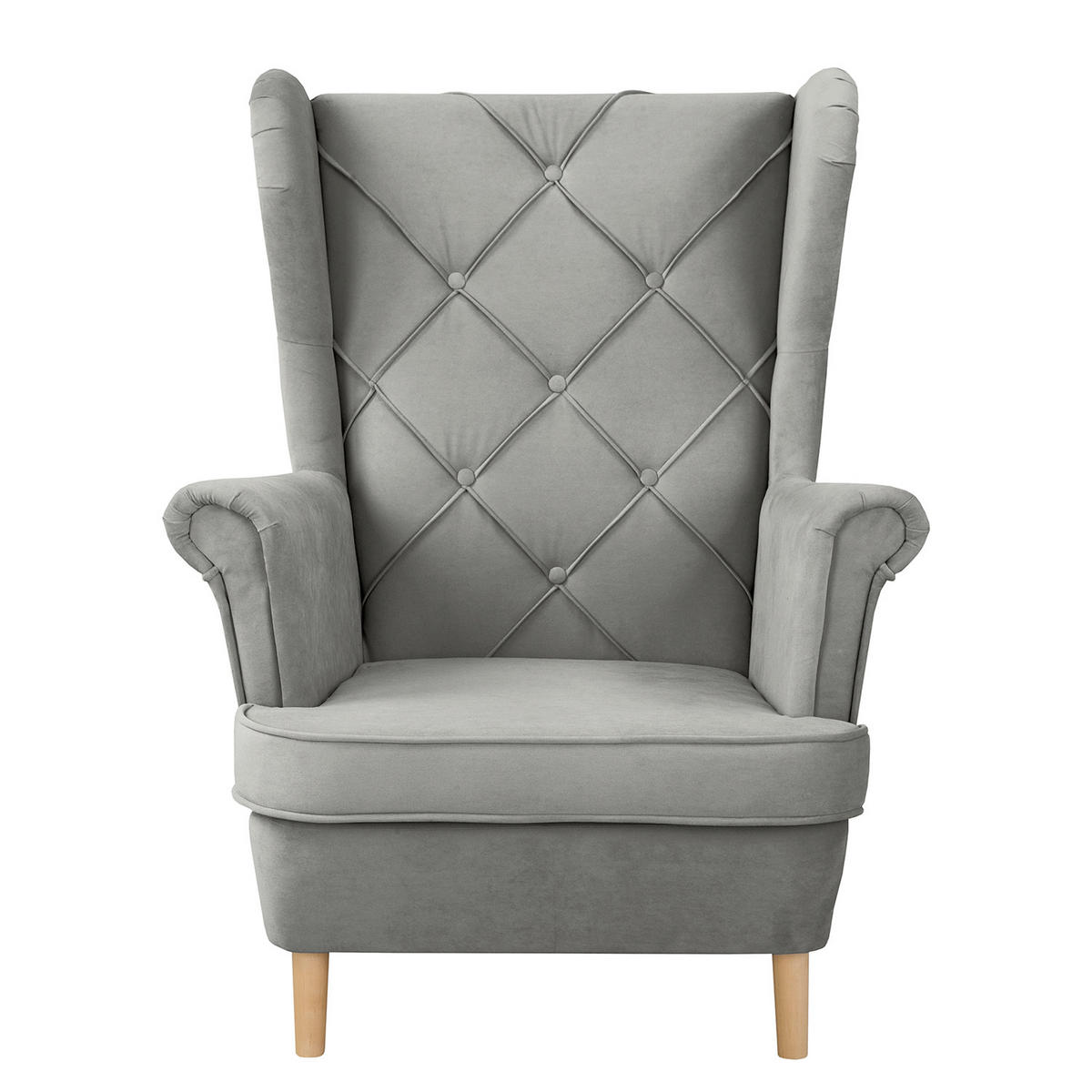 OHRENSESSEL in Samt Dunkelgrau  - Dunkelgrau/Naturfarben, Design, Holz/Textil (84/105/90cm) - P & B