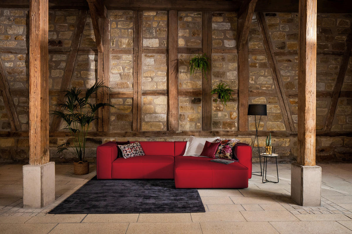 ECKSOFA in Echtleder Dunkelrot  - Schwarz/Dunkelrot, Modern, Leder/Kunststoff (300/164cm) - W.Schillig