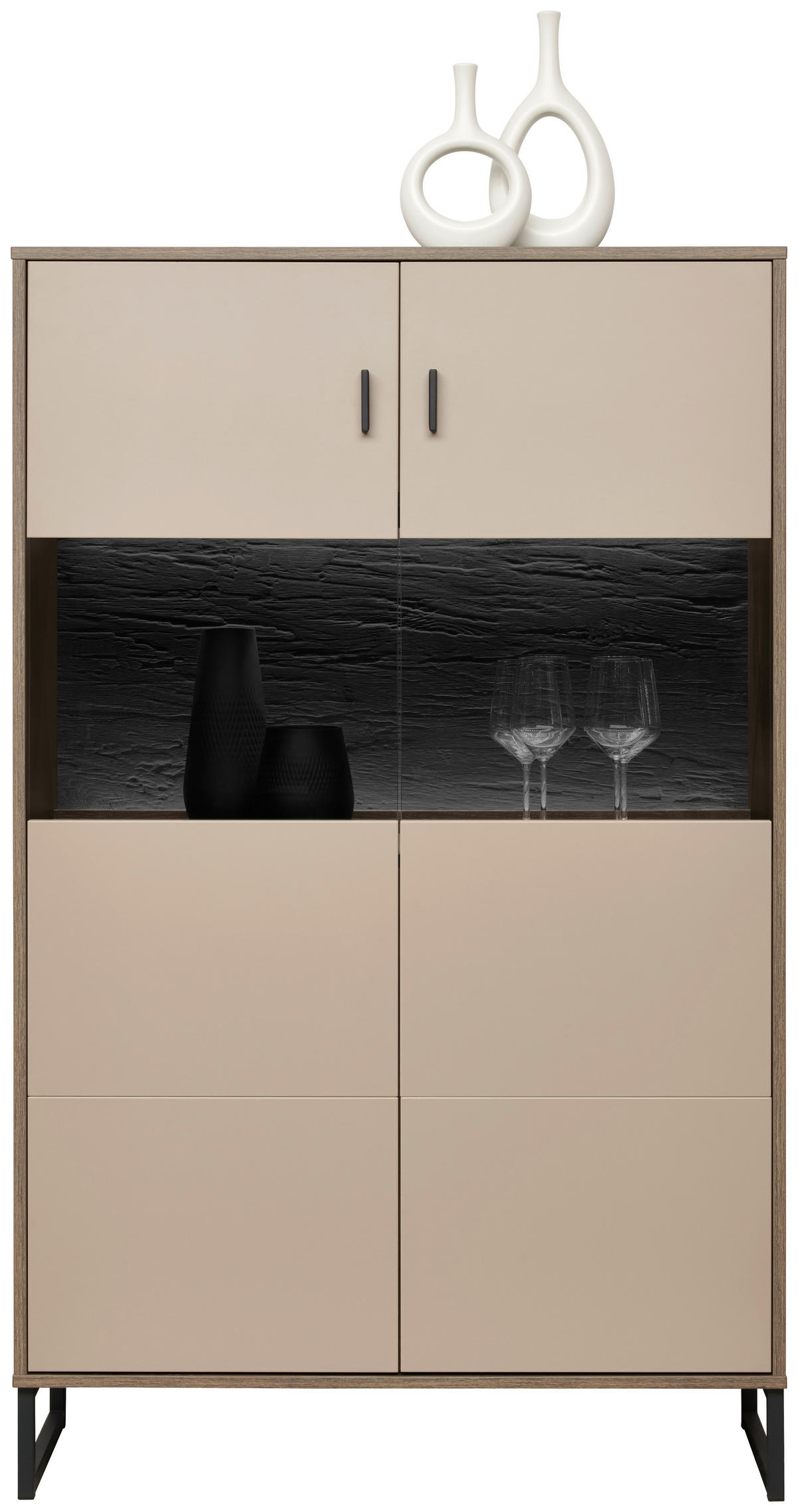 FÉLMAGAS SZEKRÉNY 94/152/37 cm  - világosszürke/tölgyfa, Modern, faalapú anyag/Üveg (94/152/37cm) - Carryhome
