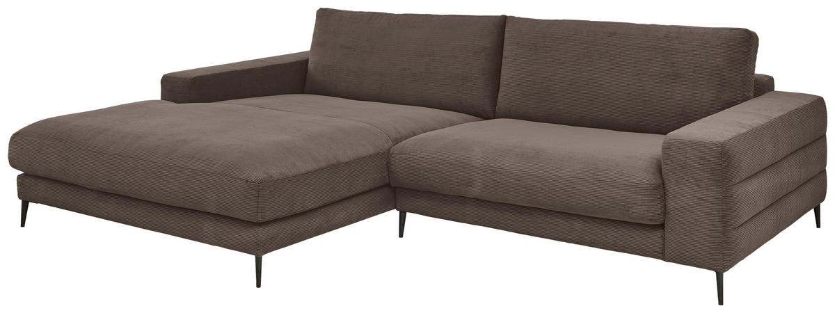 ECKSOFA in Feincord Mokka  - Schwarz/Mokka, Design, Textil/Metall (207/293cm) - Dieter Knoll