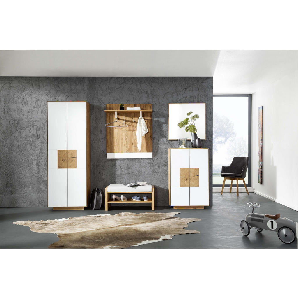 Thumbnail - Linea Natura Schuhschrank, Weiß, Eiche, Holz, Asteiche, massiv, 3 Fächer, 72x112x37 cm, erweiterbar, Typenauswahl, indiv...