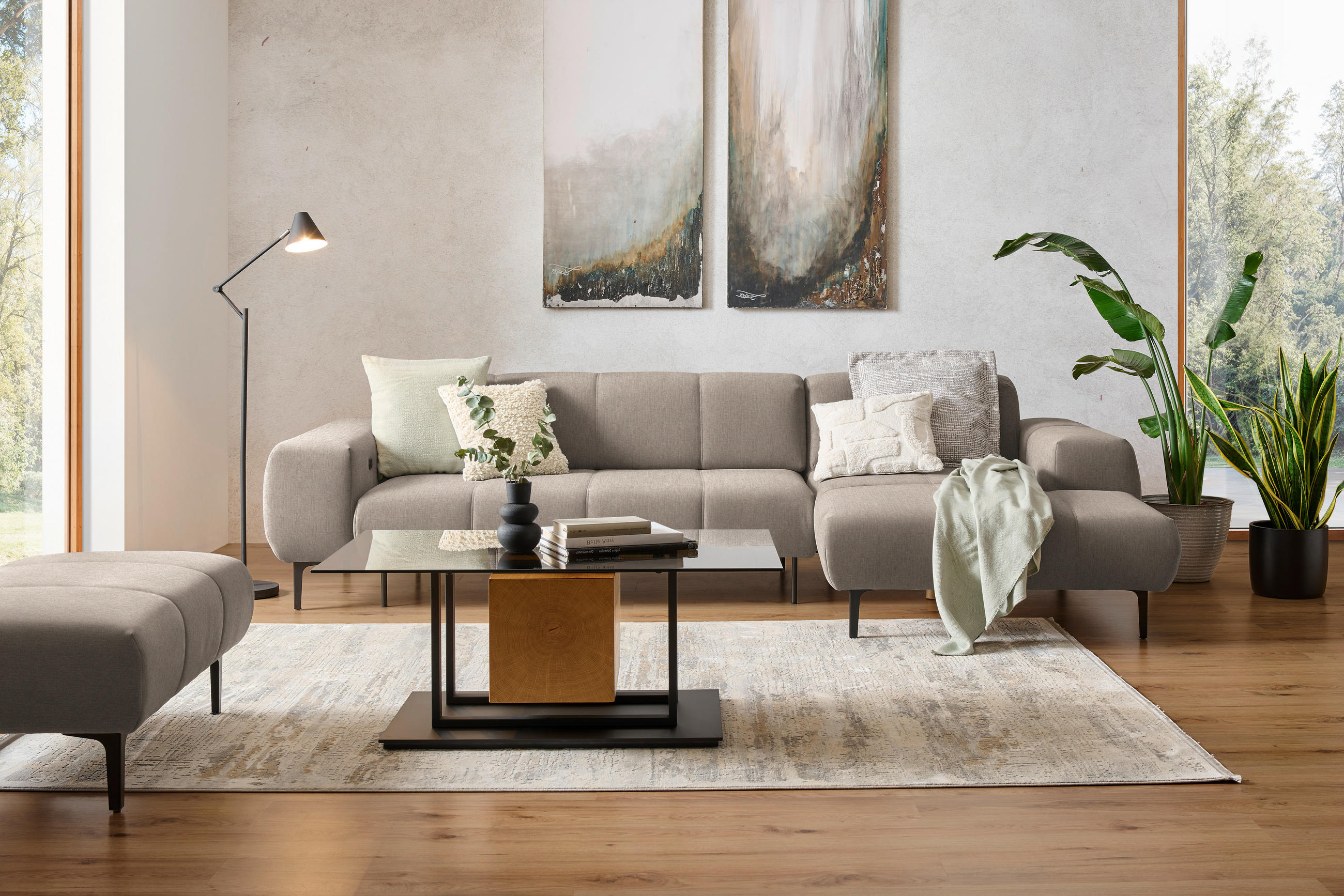 ECKSOFA in Chenille Beige  311/167 cm  - Beige/Schwarz, Design, Textil/Metall (311/167cm) - Xora