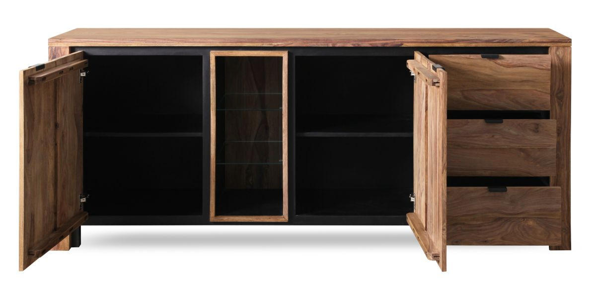 KOMODA, sheesham, přírodní barvy, 200/85/40 cm - černá/barvy sheesham, Moderní, kov/dřevo (200/85/40cm) - Livetastic
