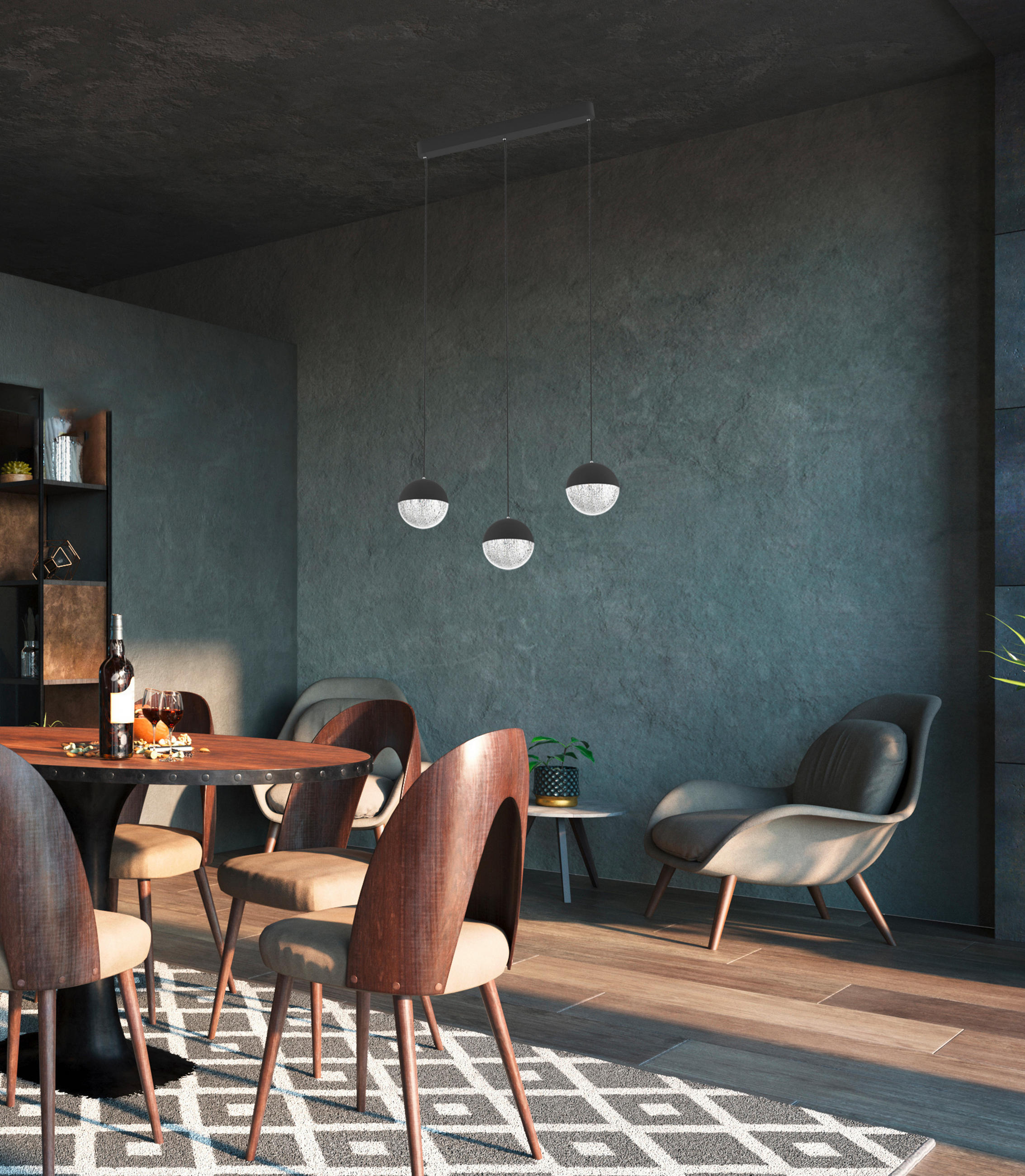 Thumbnail - Led-Pendelleuchte Furni, Schwarz, Metall, A, 15x120x71 cm, einfach zu transportieren, Lampen & Leuchten, Innenbeleuchtun...