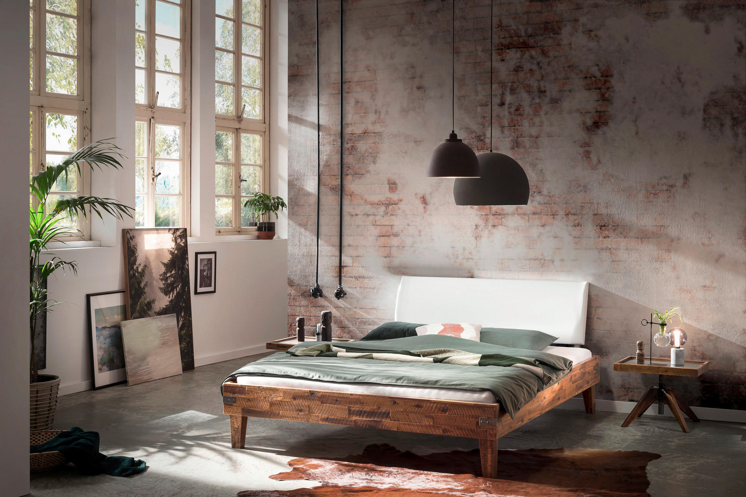 BETT 200/200 cm  in Braun, Weiß, Akaziefarben  - Braun/Weiß, Design, Holz (200/200cm) - Hasena