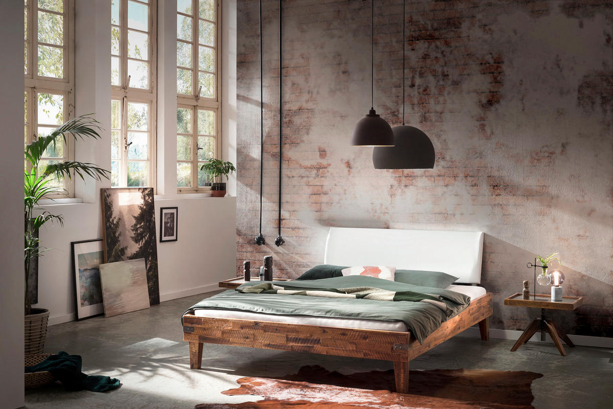 BETT 200/200 cm  in Braun, Weiß, Akaziefarben  - Braun/Weiß, Design, Holz (200/200cm) - Hasena