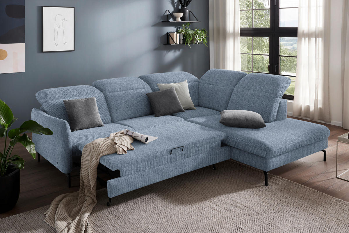 ECKSOFA in Flachgewebe Blau  - Blau/Schwarz, Design, Textil/Metall (299-313/233cm) - Dieter Knoll