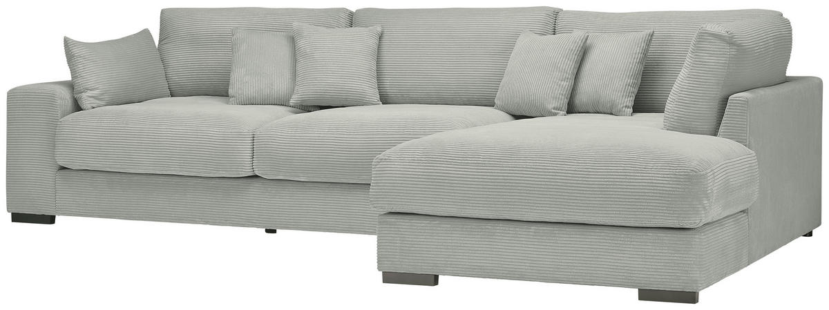 ECKSOFA in Cord Salbeigrün  340/205 cm  - Salbeigrün/Schwarz, Design, Kunststoff/Textil (340/205cm) - Lomoco