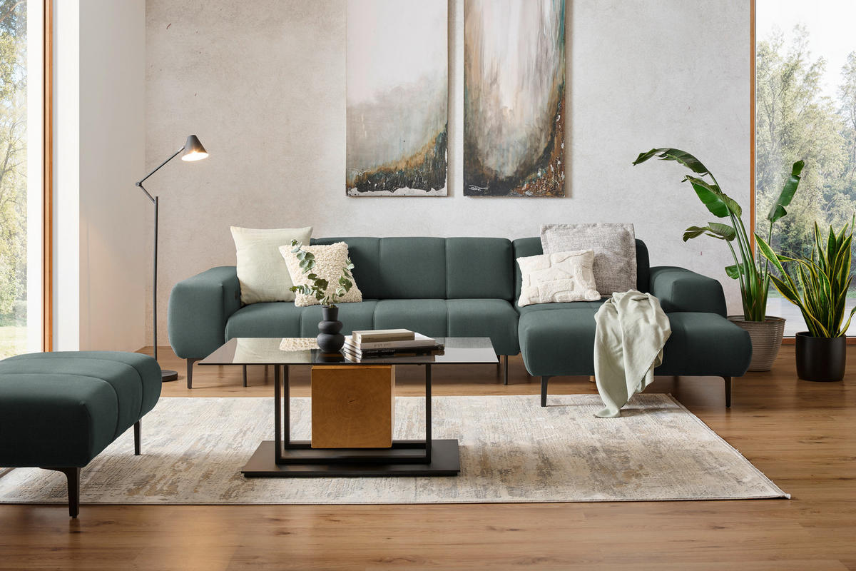 ECKSOFA in Chenille Waldgrün  - Waldgrün/Schwarz, Design, Textil/Metall (311/167cm) - Xora