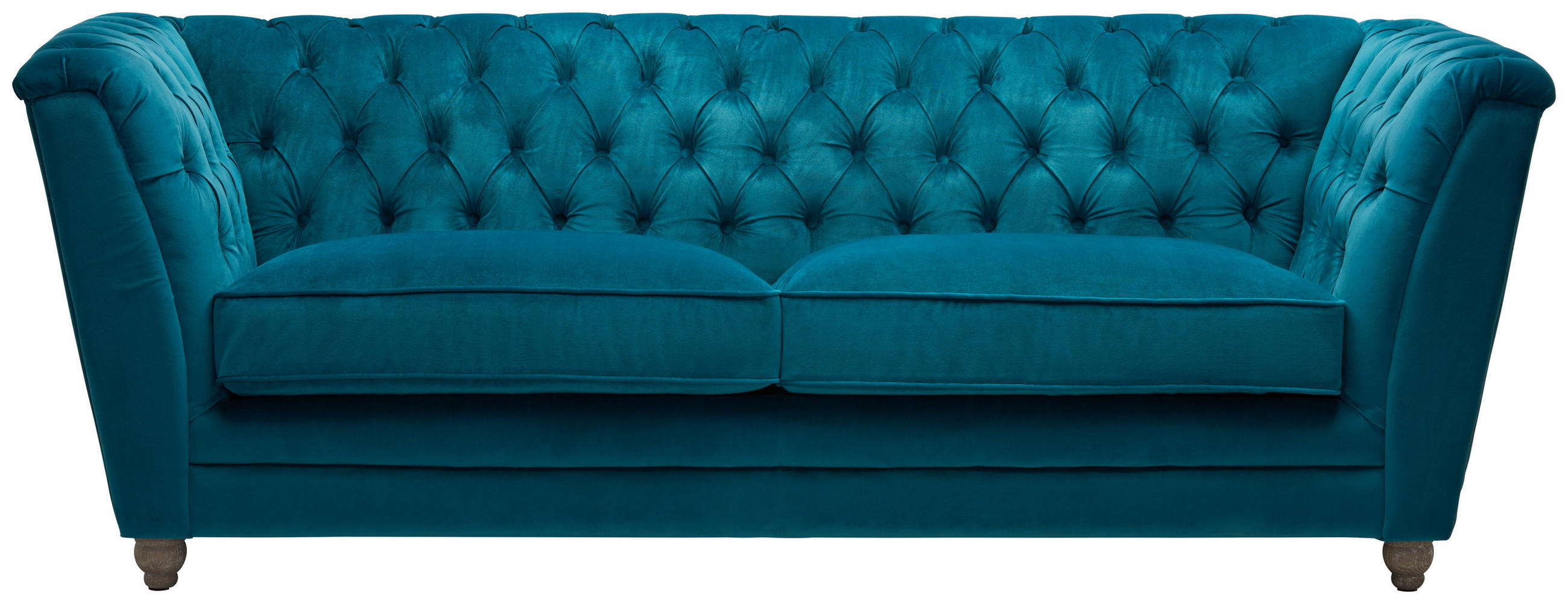 Chesterfield-Sofa in Textil Türkis, Eichefarben