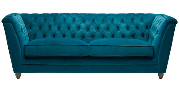 CHESTERFIELD-SOFA in Samt Türkis, Eichefarben - Türkis/Eichefarben, LIFESTYLE, Holz/Textil (220/78/90cm) - Ambia Home