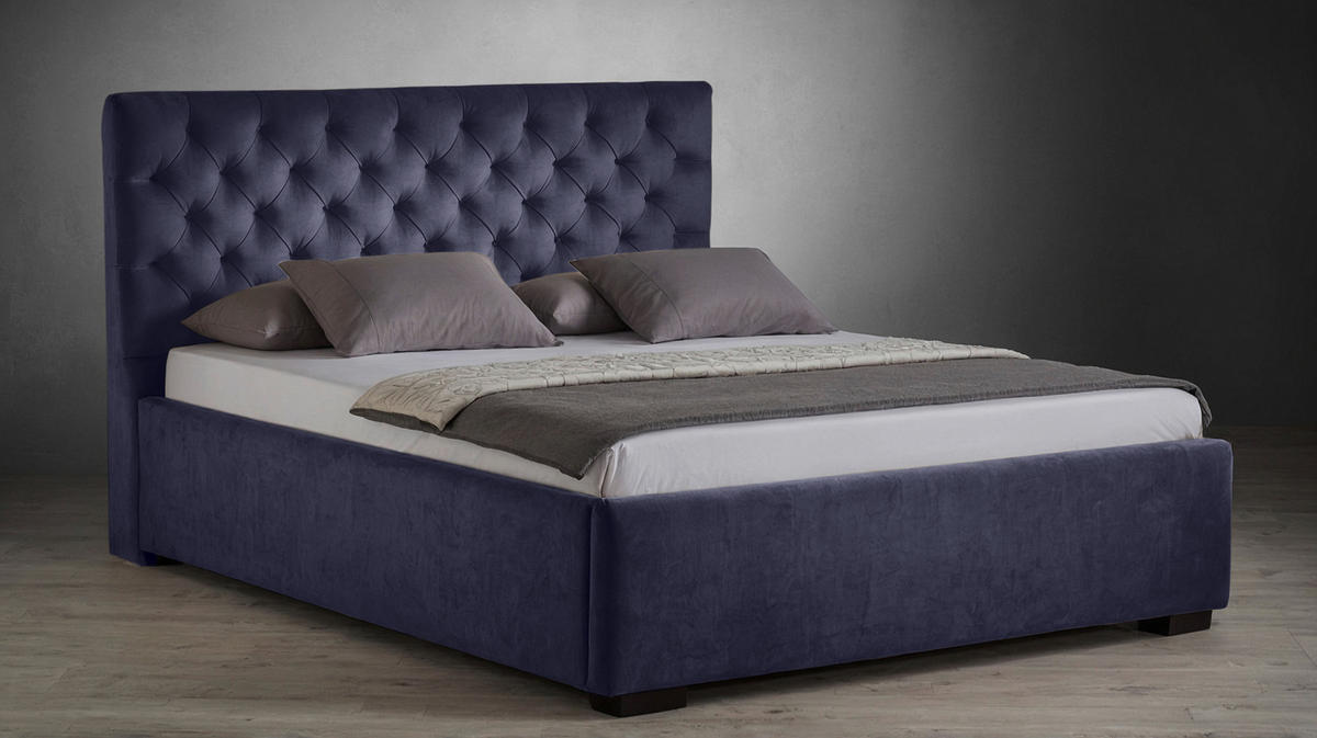 POLSTERBETT 180/200 cm  in Dunkelblau  - Schwarz/Dunkelblau, Design, Holz/Textil (180/200cm) - Boxxx