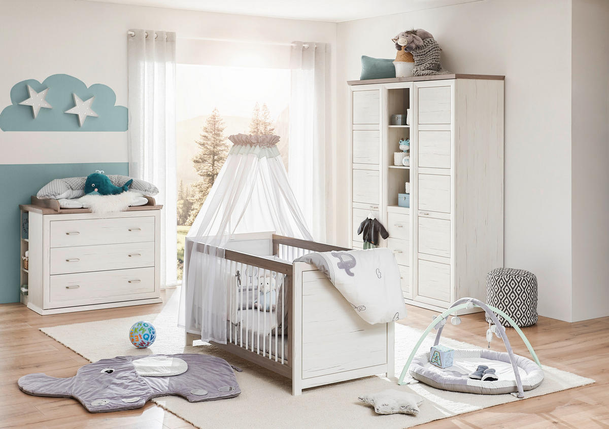 BABYKLEIDERSCHRANK Camron Grau, Weiß  - Weiß/Grau, Natur, Holzwerkstoff/Kunststoff (154/209,2/60,2cm) - My Baby Lou
