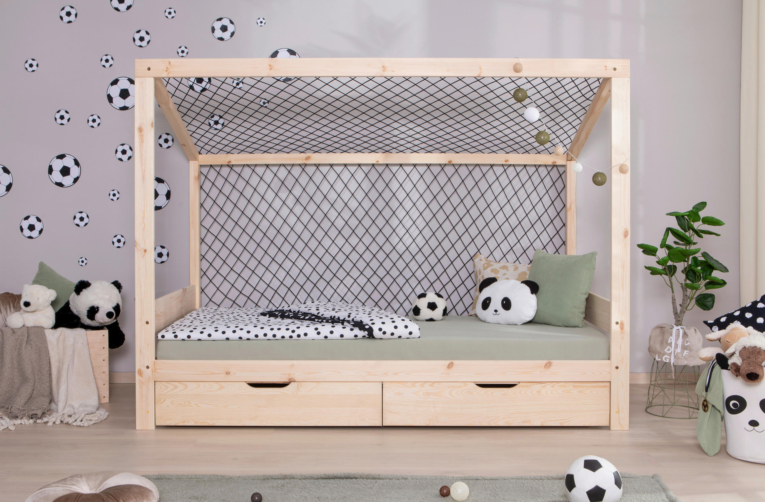 Thumbnail - Mid.you Stauraumbett FUßBALLBETT 0406, Natur, Holz, Birke,Kiefer, Schichtholz,massiv, 90x200 cm, Bettkasten, für Rollros...