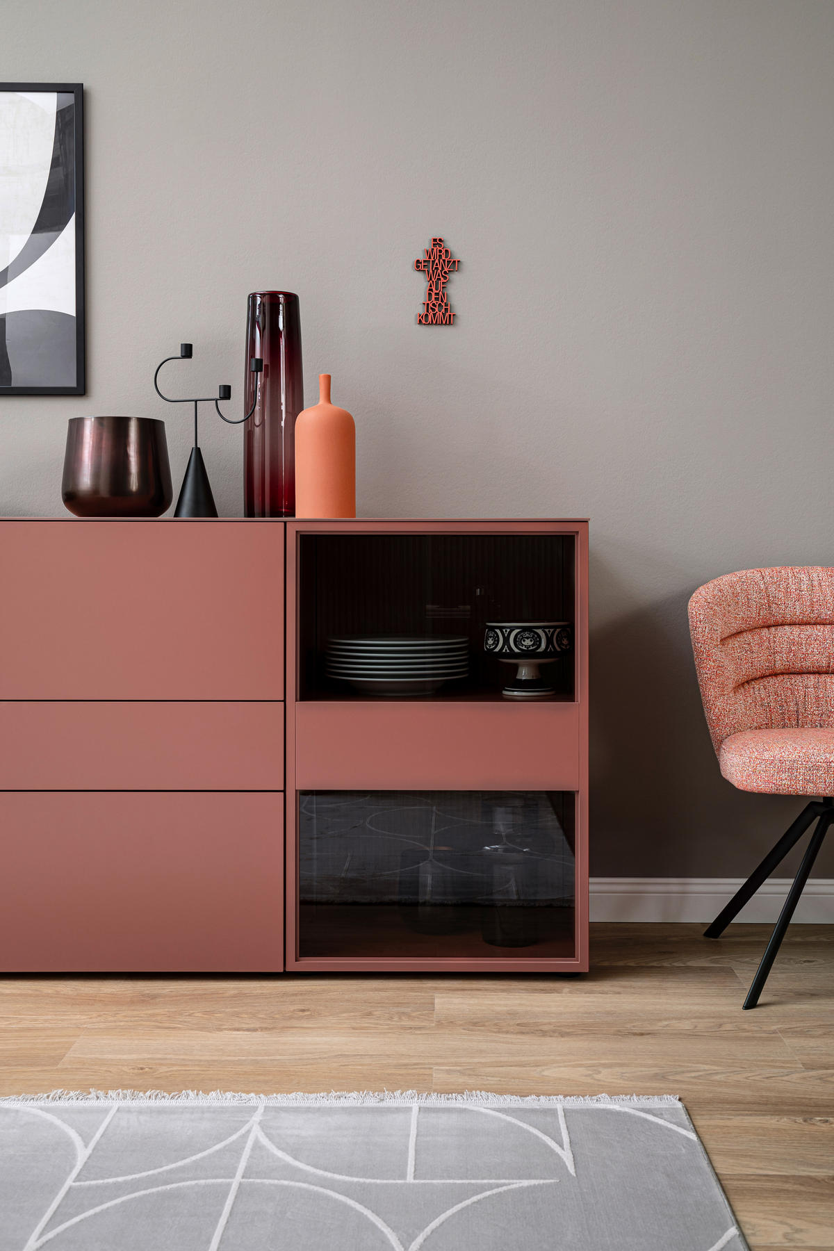 SIDEBOARD Rot, Eichefarben  180/92,4/45 cm  - Eichefarben/Rot, Design, Glas/Holz (180/92,4/45cm) - Schöner Wohnen