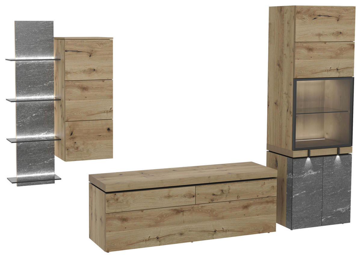 WOHNWAND 4-teilig  in  312/202/43 cm  - Design, Glas/Holz (312/202/43cm) - Voglauer