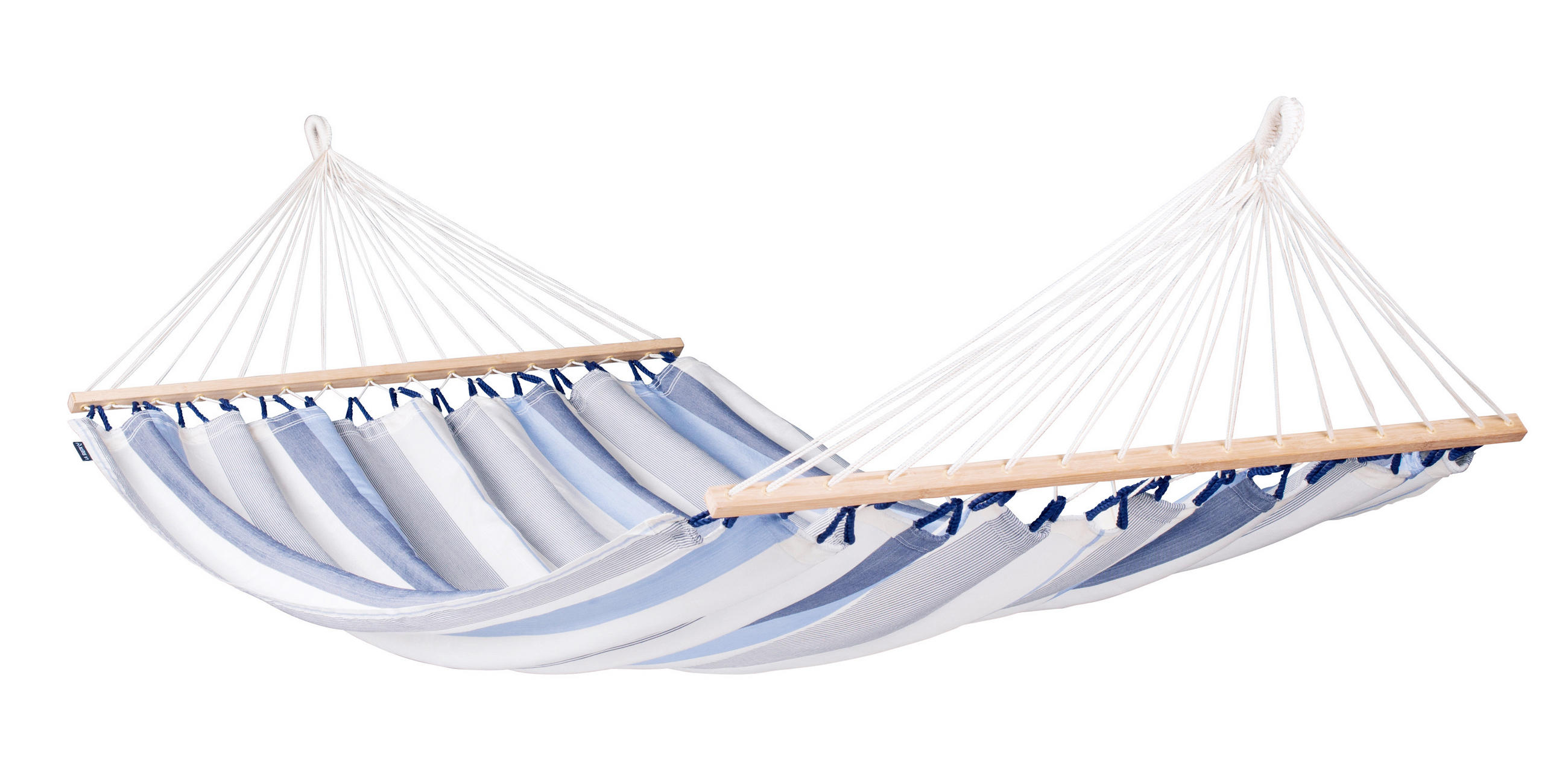HÄNGEMATTE double bar outdoor - Weiß/Dunkelblau, KONVENTIONELL, Holz/Textil (160/350cm) - La Siesta