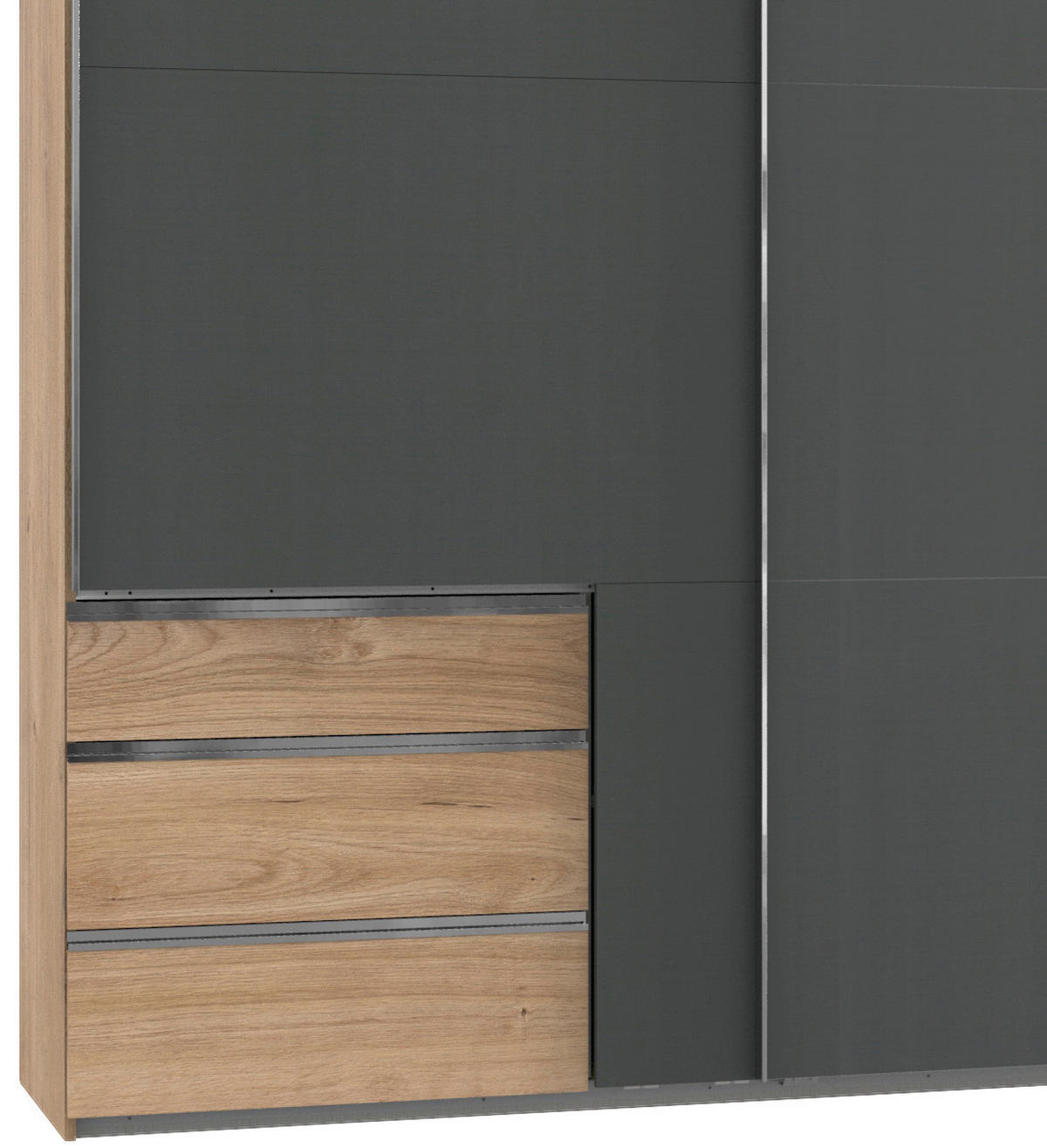 SCHWEBETÜRENSCHRANK 350,00/216,00/65,00 cm 4-türig Graphitfarben, Eichefarben  - Chromfarben/Eichefarben, Basics, Holzwerkstoff/Metall (350,00/216,00/65,00cm) - MID.YOU