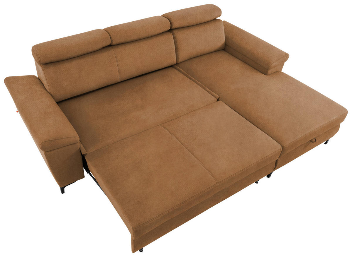 ECKSOFA in Velours Bernsteinfarben  - Bernsteinfarben/Schwarz, Modern, Textil/Metall (258/176cm) - MID.YOU