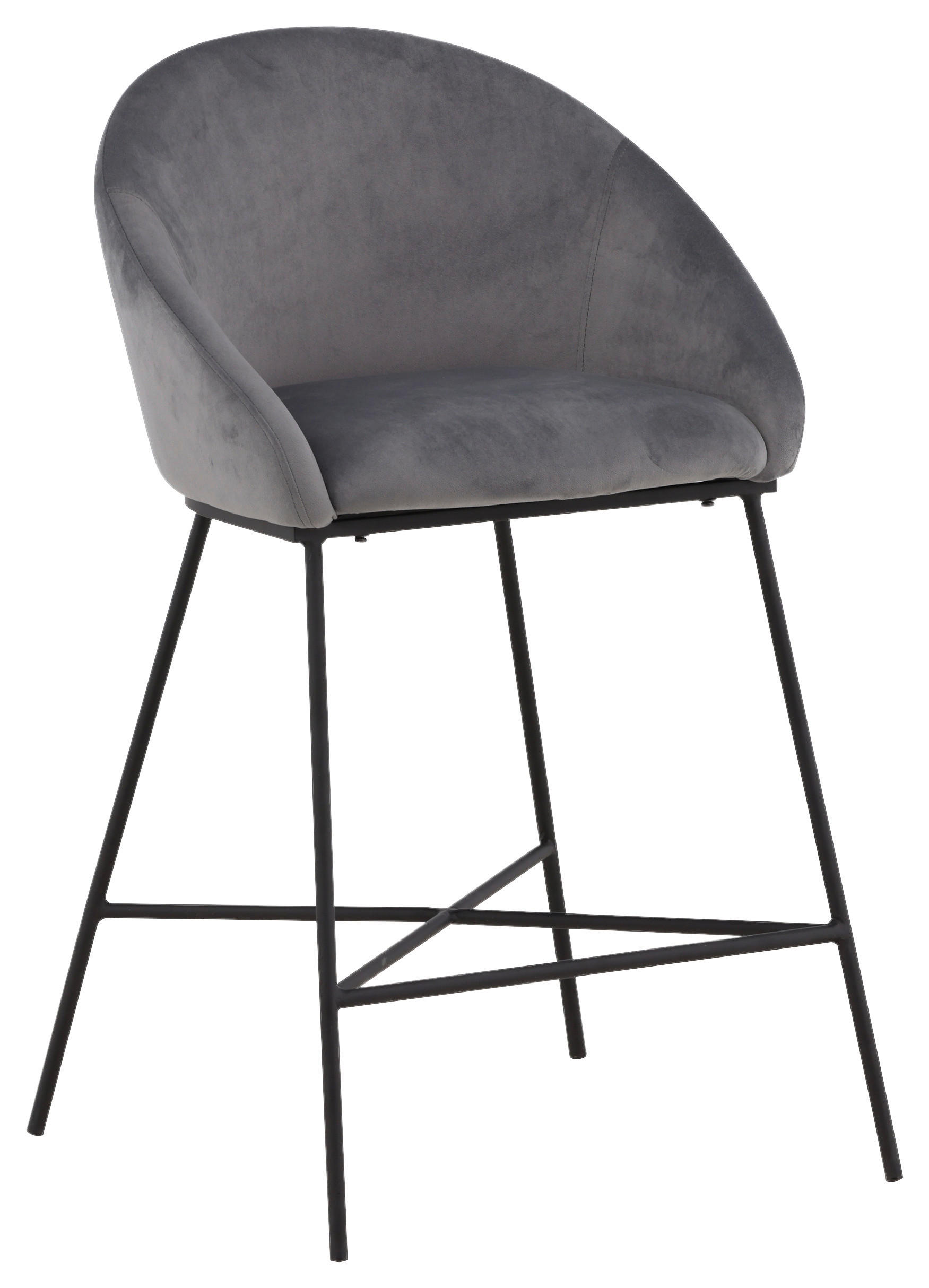 BARHOCKER Samt Dunkelgrau, Schwarz - Dunkelgrau/Schwarz, Design, Textil/Metall (58,5/97/57cm) - Livetastic