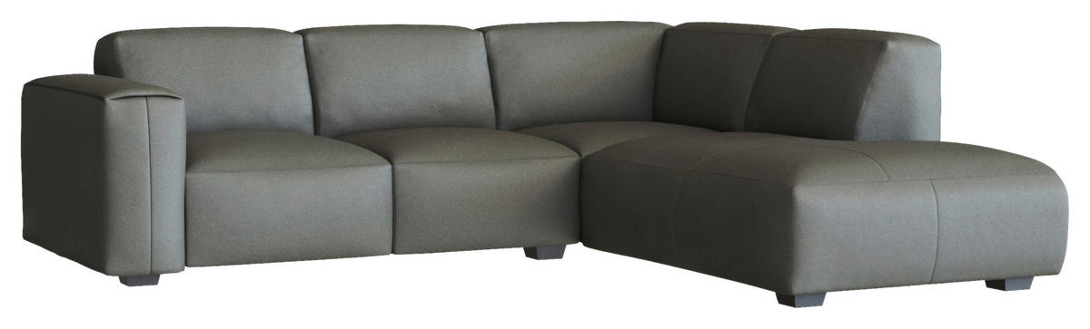 ECKSOFA Dunkelgrau Echtleder  - Dunkelgrau/Schwarz, Design, Leder/Holz (256/231cm) - Livetastic