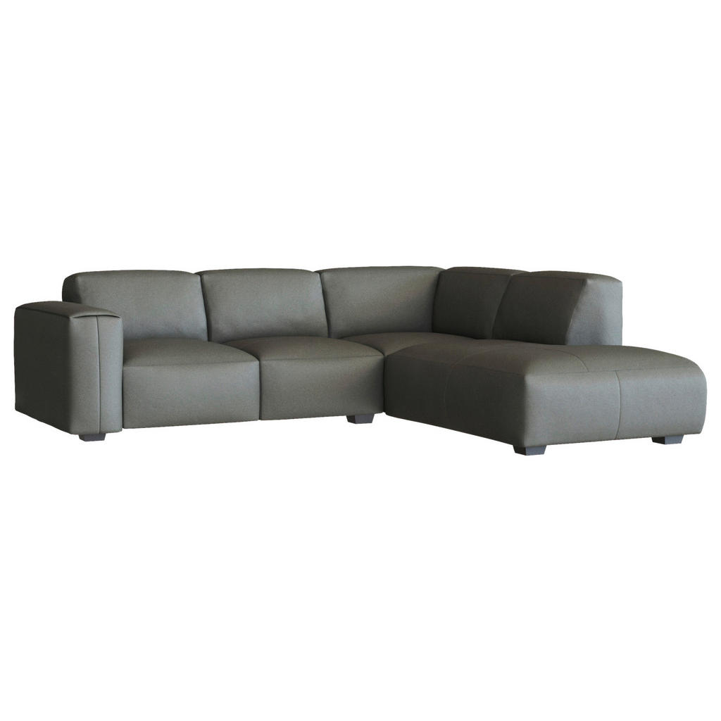 Thumbnail - Livetastic Ecksofa, Dunkelgrau, Leder, Echtleder, Birke, vollmassiv, 5-Sitzer, Ottomane rechts, L-Form, 256x231 cm, Gold...